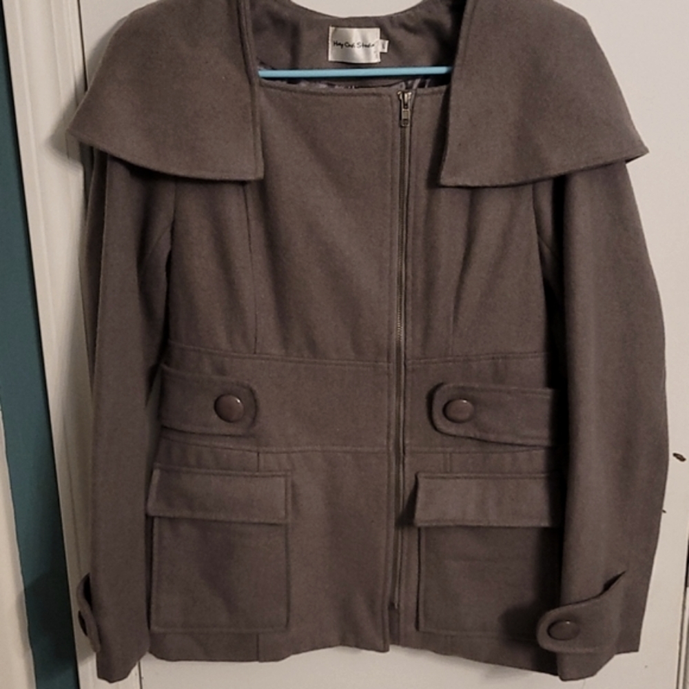 MODCLOTH WOOL BLEND STONE JACKET, SZ LARGE